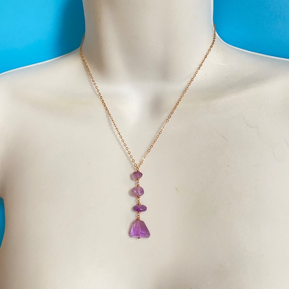 Natural Amethyst Gold Filled Chain Drop Necklace 15"-18" - Picture 8 of 13